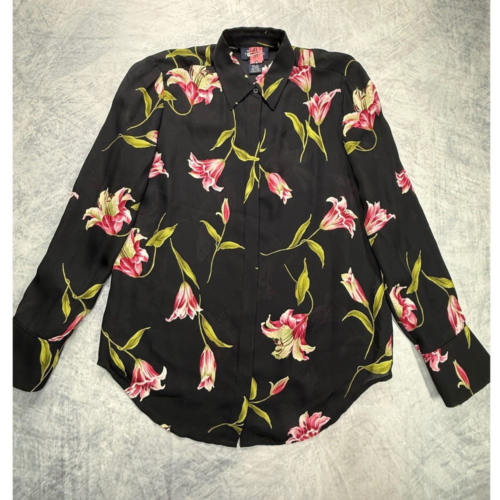 Vtg‎ 90s Jones NY Silk Floral Button Down top womens sz MP office feminine pink